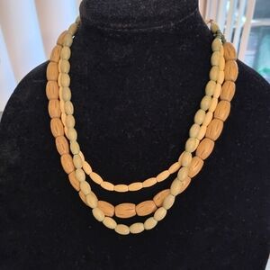 Elegant Wooden Three-Tone Beaded Three Strings Necklace